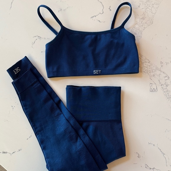 SET Active Pants - SET Active Navy Ribbed Seamless Leggings & Sports Bra Set